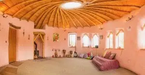 Inside ty mam mawr straw bale roundhouse the roof is a vortex to the higher realms