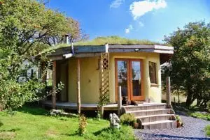 Straw bale roundhouse at intimate off grid eco retreat centre ty mam mawr in north wales