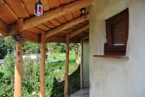 The porch on the straw bale roundhouse at ty mam mawr eco retreat centre nearly ready for painting now