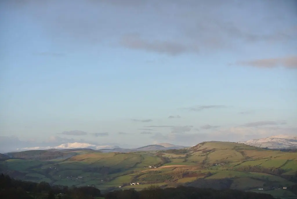 Dee valley on an autumn morning after a wee snowfall off grid sustainable eco glampsite and glamping