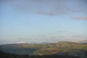 Dee valley on an autumn morning after a wee snowfall off grid sustainable eco glampsite and glamping