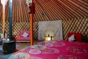 Ty crwn mawr yurt interior 1 off grid sustainable eco glampsite and glamping