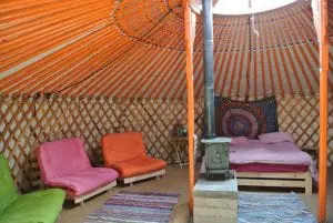 Ty crwn mawr yurt interior 3 off grid sustainable eco glampsite and glamping