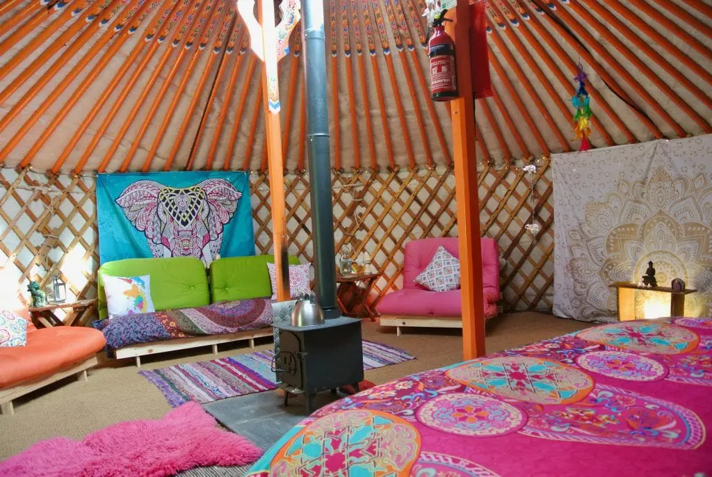 Ty crwn mawr yurt interior 6 off grid sustainable eco glampsite and glamping