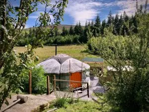 Ty crwn mawr yurt outside old cover 3 off grid sustainable eco glampsite and glamping