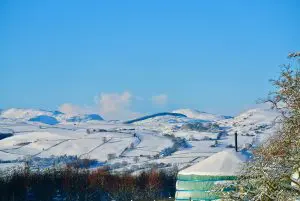 Ty crwn mawr yurt looking out to snowdonia in the winter off grid sustainable eco glampsite and glamping