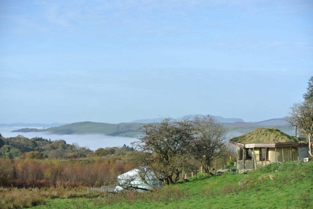 Ty Mam Mawr and the dragons breath in the Dee Valley below