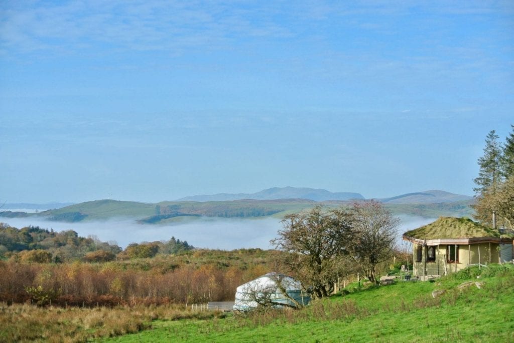 Ty mam mawr roundhouse and yurt looking to west autumn 1