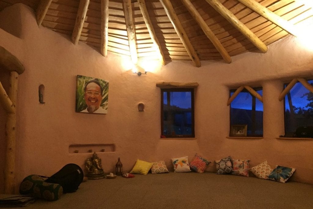 Inside the roundhouse at dusk