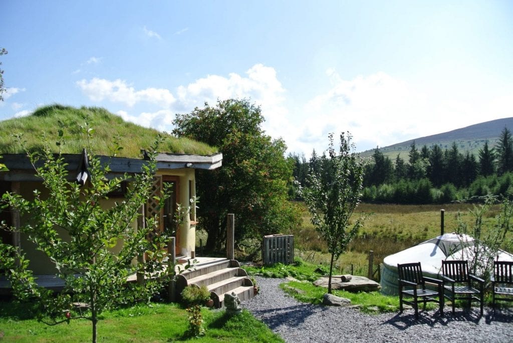 The roundhouse and Ty Crwn Mawr authentic Mongolian Ger (Yurt) at the intimate off grid eco retreat centre Ty Mam Mawr