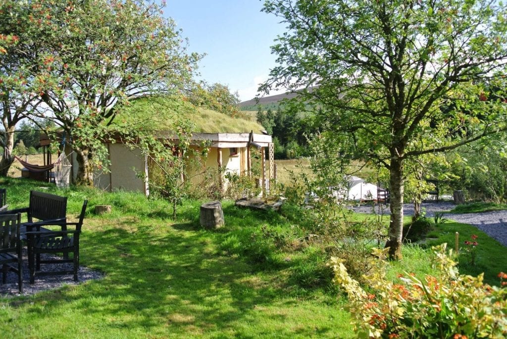 The straw bale roundhouse and central fire pit