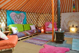 Ty crwn mawr yurt interior 4 off grid sustainable eco glampsite and glamping