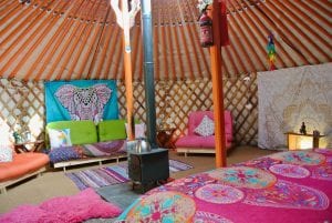 Ty crwn mawr yurt interior 6 off grid sustainable eco glampsite and glamping