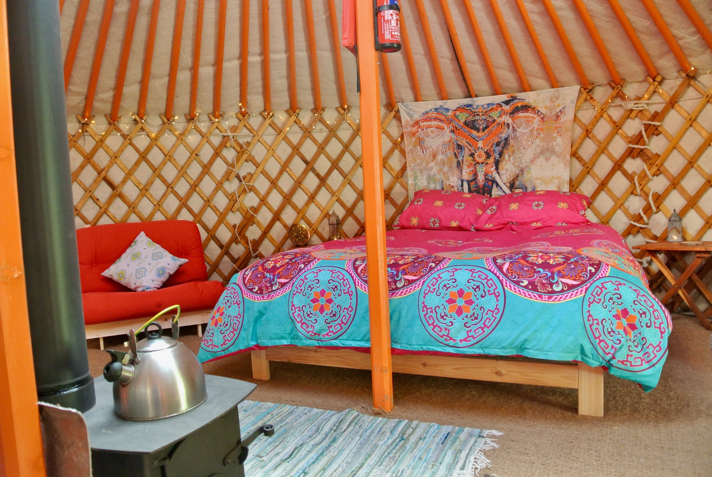Ty crwn mawr yurt interior 8 off grid sustainable eco glampsite and glamping