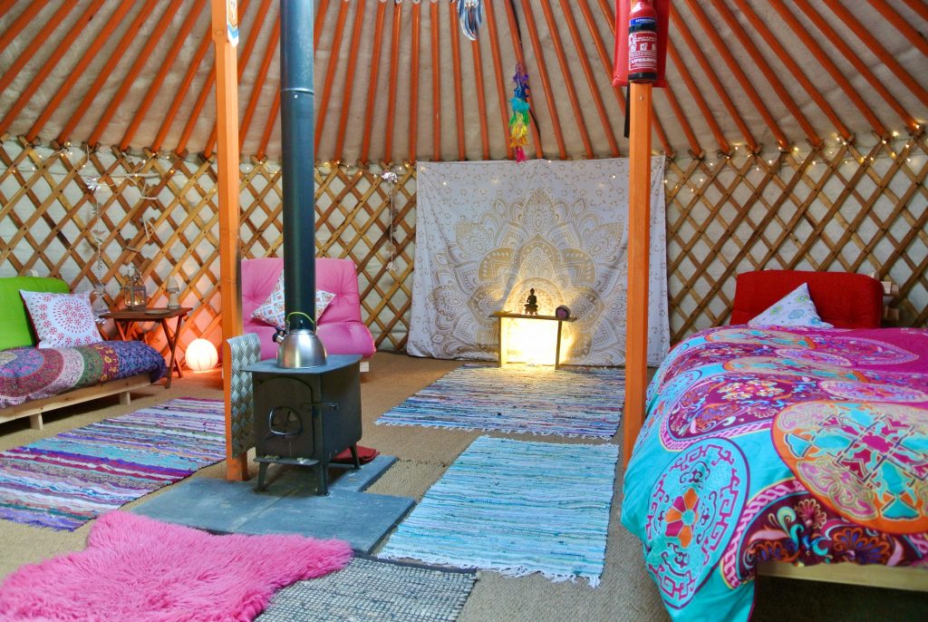 Ty crwn mawr yurt interior off grid sustainable eco glampsite and glamping