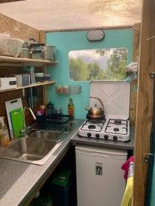 Ty crwn mawr yurt kitchen and bathroom 1 off grid sustainable eco glampsite and glamping