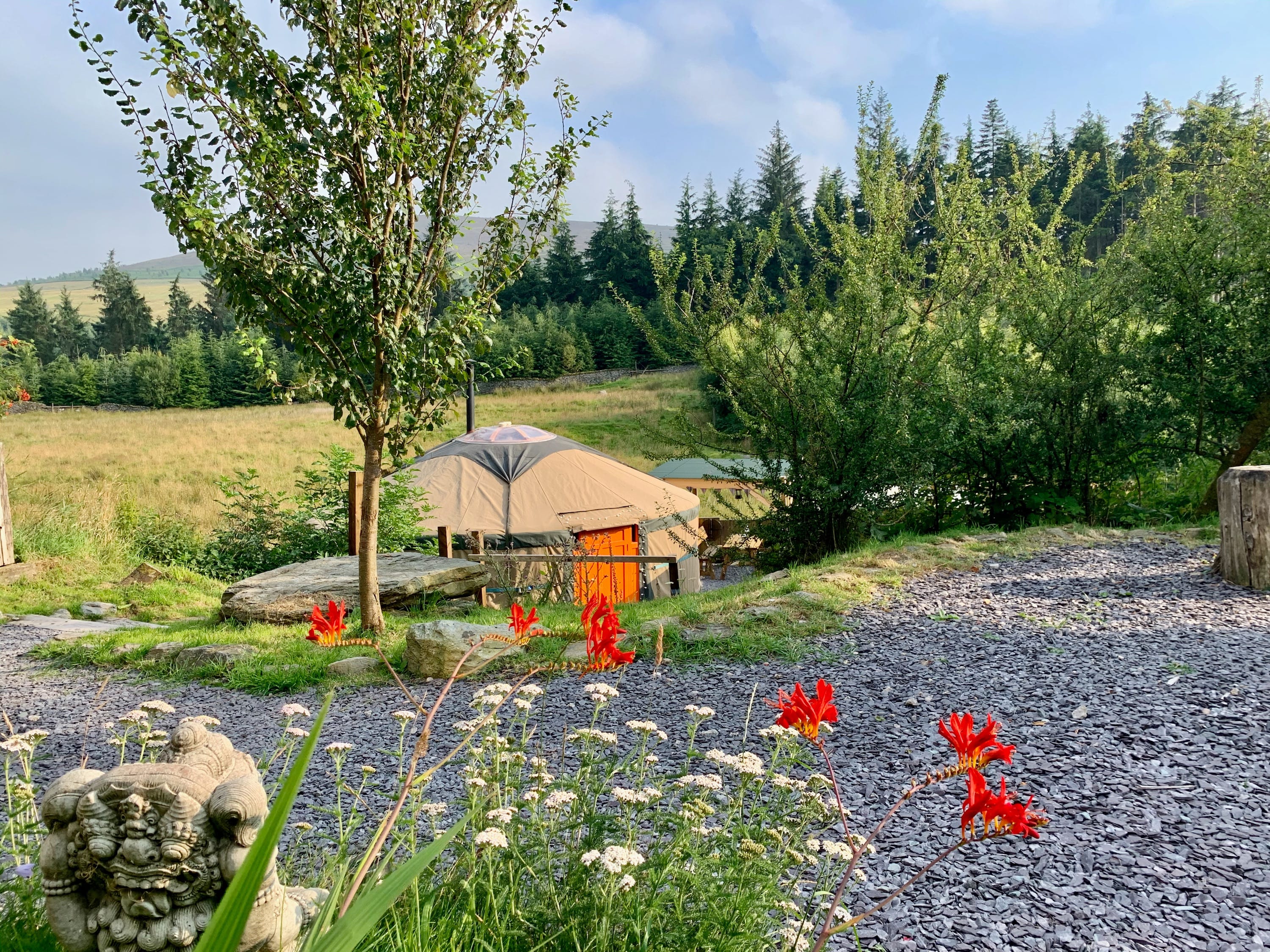 Ty crwn mawr yurt outside new cover off grid sustainable eco glampsite and glamping