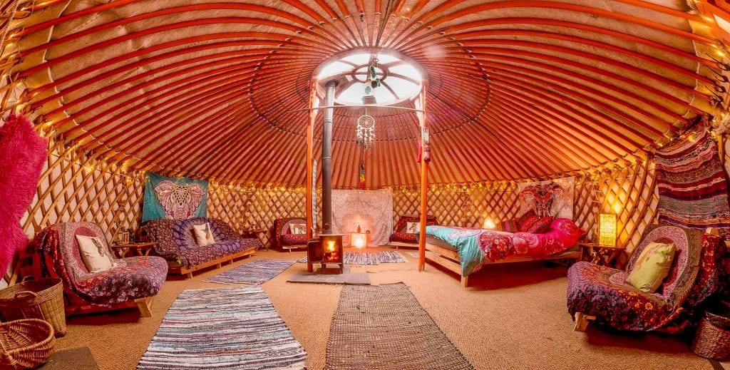 Ty crwn mawr yurt spacious and cosy authentic mongolian yurt interior off grid sustainable eco glampsite and glamping